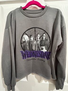 Kids' Gray Wednesday Graphic Sweatshirt with Purple Accent